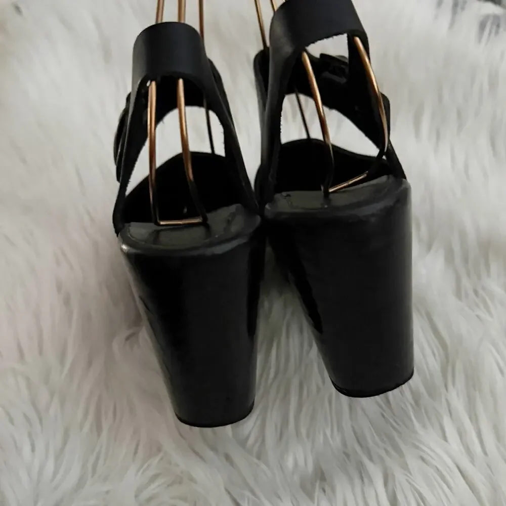 NO. 6 | Solid Black Platform Jane Clog Mary Jane Clogs Heels |‎ Size 39